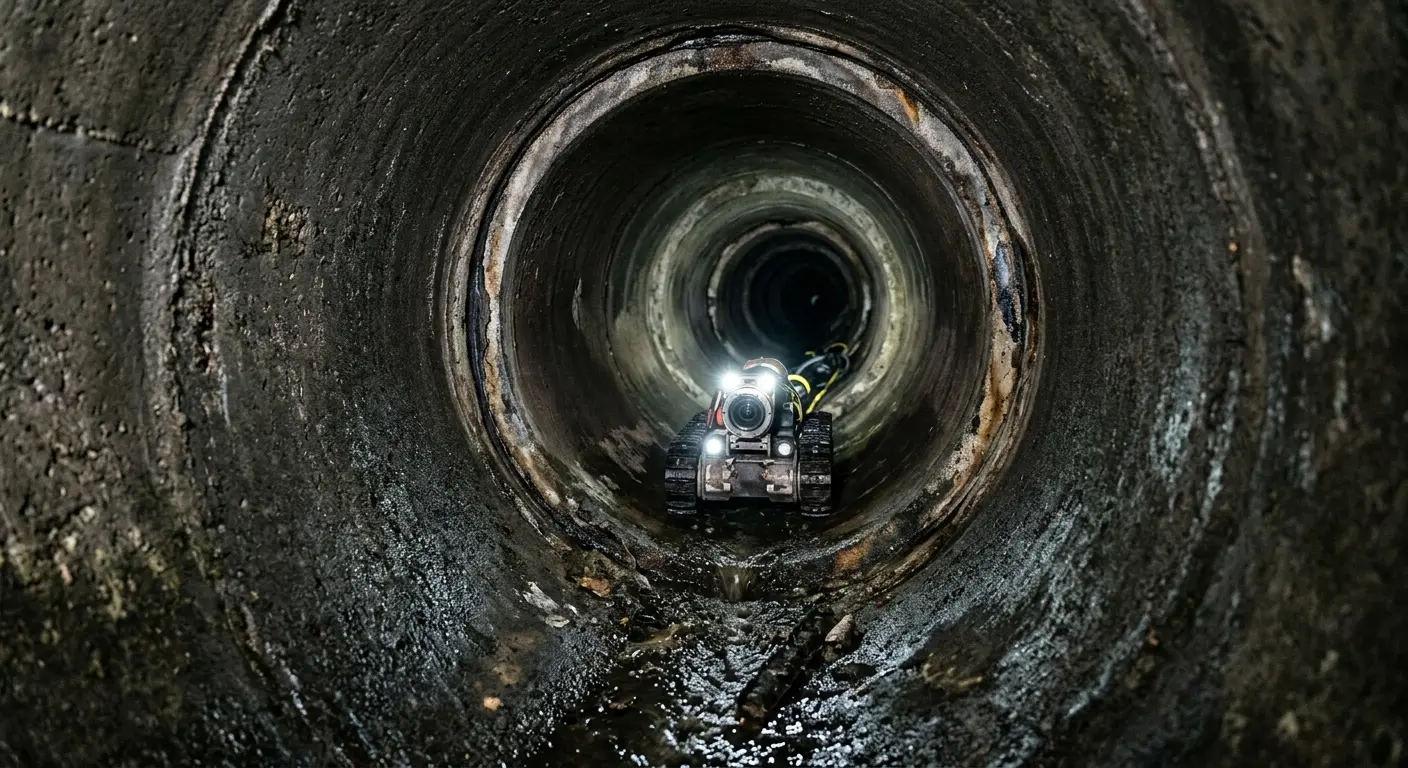 Robotic sewer camera inspecting pipe interior for Sewer Line Cleaning in Brentwood